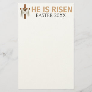 Personalized He Is Risen Vintage Easter Cross Stationery