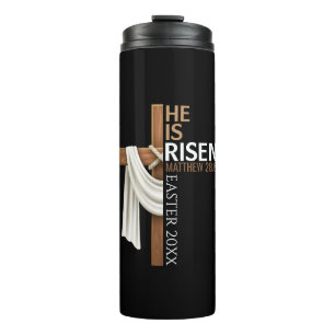 Personalized He Is Risen Vintage Easter Cross Thermal Tumbler