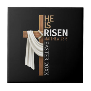Personalized He Is Risen Vintage Easter Cross Tile