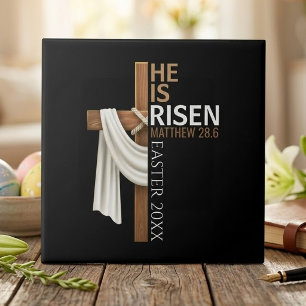 Personalized He Is Risen Vintage Easter Cross Tile