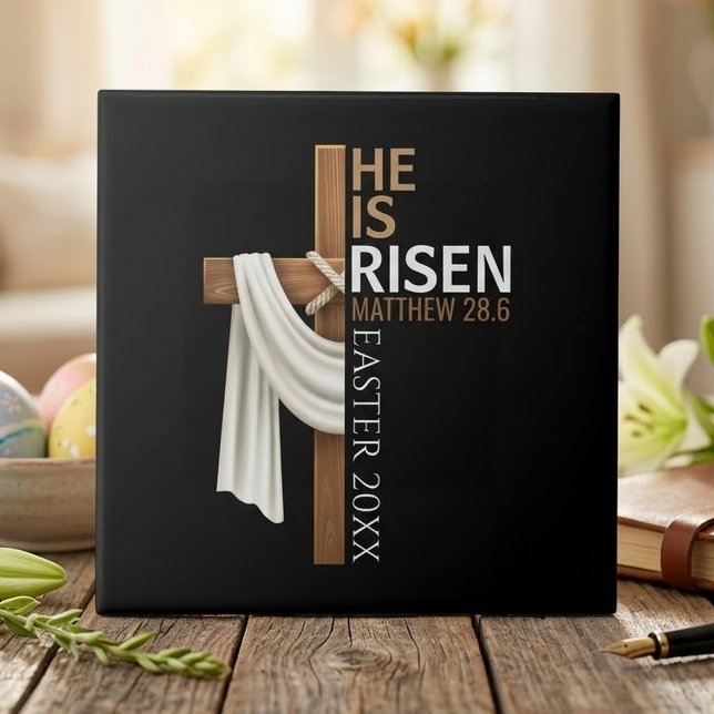 Personalized He Is Risen Vintage Easter Cross Tile (Creator Uploaded)