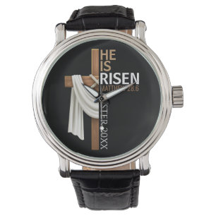 Personalized He Is Risen Vintage Easter Cross Watch