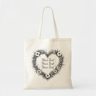 Personalized Heart Floral Wreath Tote Bag