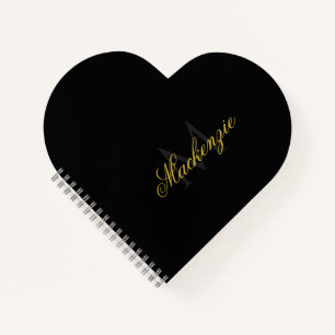 Personalized Heart Initials Heart Shaped Black Notebook