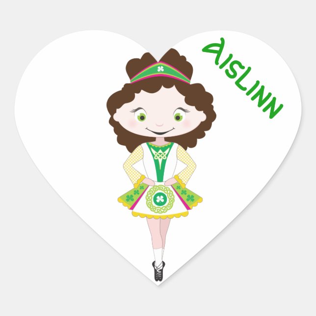 PERSONALIZED HEART irish dancer dancing brown hair Heart Sticker (Front)
