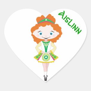 PERSONALIZED HEART irish dancer dancing red hair Heart Sticker