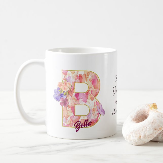 Personalized Heart Pattern B Initial Design Coffee Mug (With Donut)