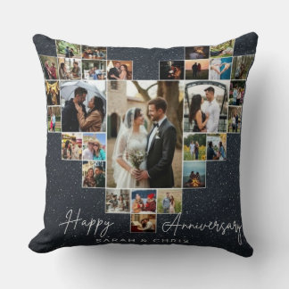 Personalized Heart Photo Collage Throw Pillow
