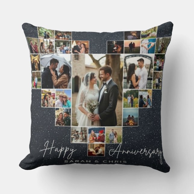 Personalized Heart Photo Collage Throw Pillow (Front)