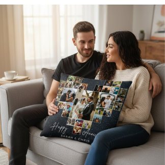 Personalized Heart Photo Collage Throw Pillow