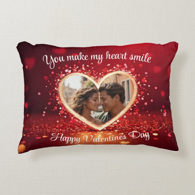 Personalized Heart Photo Frame Decorative Cushion (Front)
