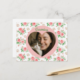Personalized Heart Photo & Watercolor Floral Postcard