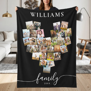 Personalized Heart Shaped Family Photo Collage Fleece Blanket