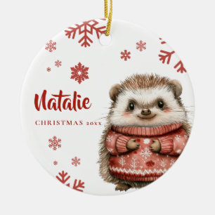 Personalized Hedgehog Christmas Snowflake Ceramic Tree Decoration