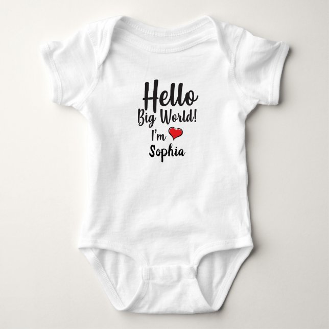 Personalized Hello Big World! I'm BABY NAME Ver2 Bodysuit (Front)
