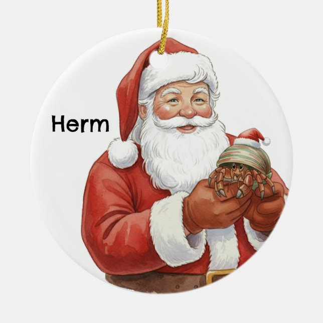 Personalized Hermit Crab with Santa Ceramic Tree Decoration (Front)