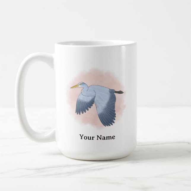 Personalized Heron with Pink Background Coffee Mug (Left)