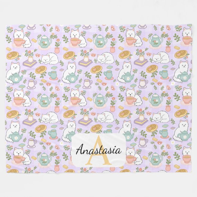 Personalized High Tea Monogram Name Pastel Purple Fleece Blanket (Front (Horizontal))