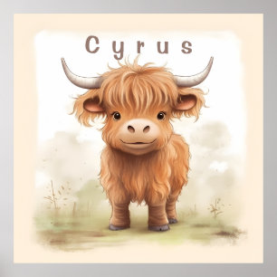 Personalized highland cow nursery wall art