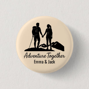 Personalized Hiking Couple Silhouette Minimalist 3 Cm Round Badge