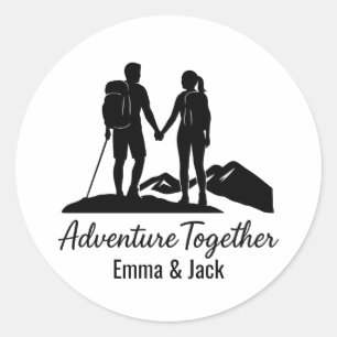 Personalized Hiking Couple Silhouette Minimalist Classic Round Sticker