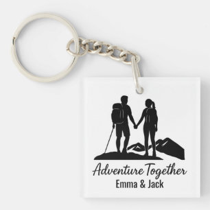 Personalized Hiking Couple Silhouette Minimalist Key Ring