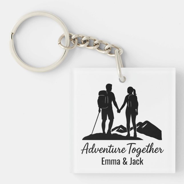 Personalized Hiking Couple Silhouette Minimalist Key Ring (Front)