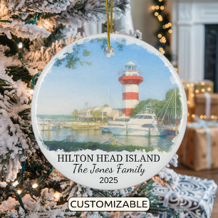 Personalized Hilton Head Island Ornament, Carolina Ceramic Tree Decoration
