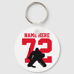 Personalized Hockey Goalie Name Number red Key Ring