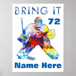 Personalized Hockey Goalie Name Number Watercolor Poster