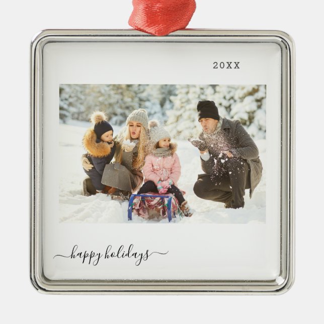 Personalized Holiday 2 Photo Modern Minimal 2022 Metal Tree Decoration (Front)
