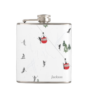 Personalized Holiday Skiing Ski Lift Hip Flask