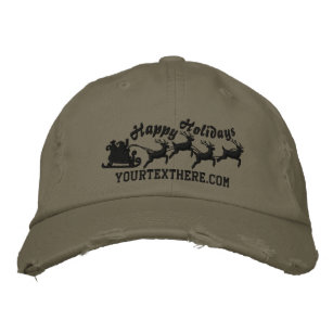 Personalized Holidays Santa Sleigh Ride Scene Embroidered Hat