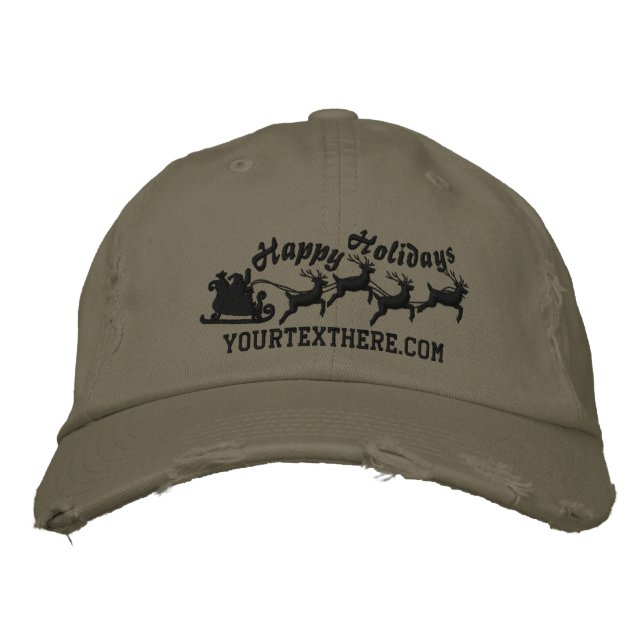 Personalized Holidays Santa Sleigh Ride Scene Embroidered Hat (Front)