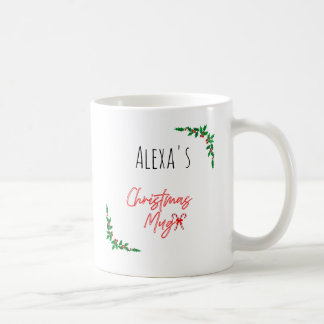 Personalized Holly Berry Candy Cane Name Christmas Coffee Mug