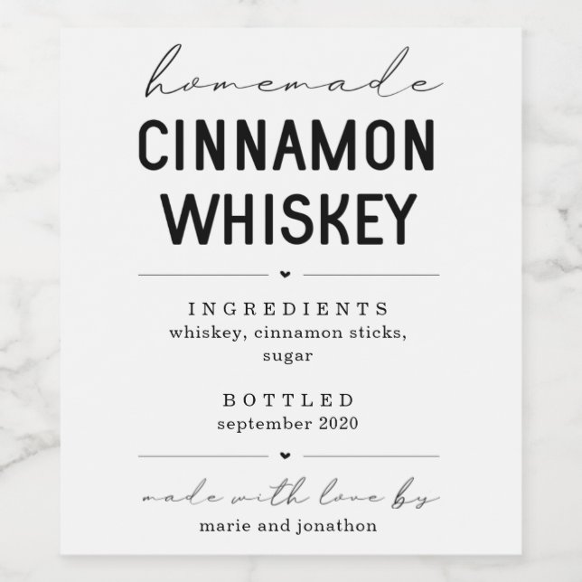Personalized Homemade Cinnamon Whiskey Bottle Labe Wine Label (Single Label)