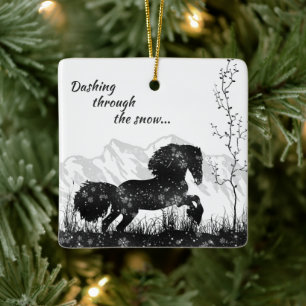 Personalized Horse and Mountains Christmas Ceramic Ornament
