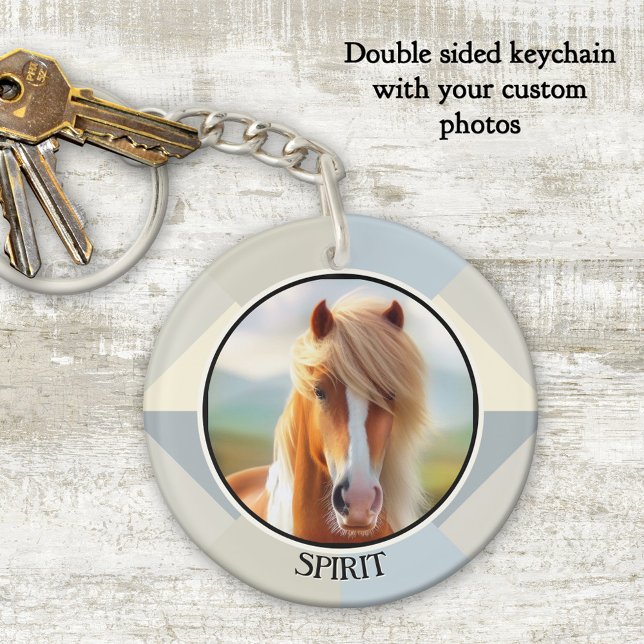 Personalized Horse Lover Photo Key Ring (Personalized keychain with your custom (horse or other) photo on a modern abstract design)