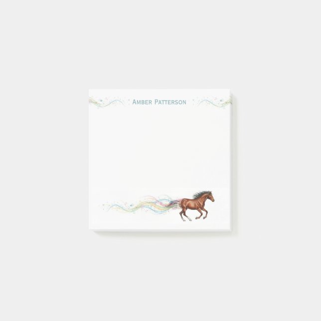 Personalized Horse Stationery Brown Horse & Music Post-it Notes (Front)