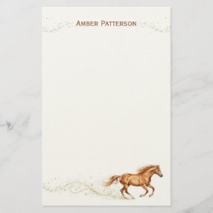 Personalized Horse Stationery Brown Horse Sparkles