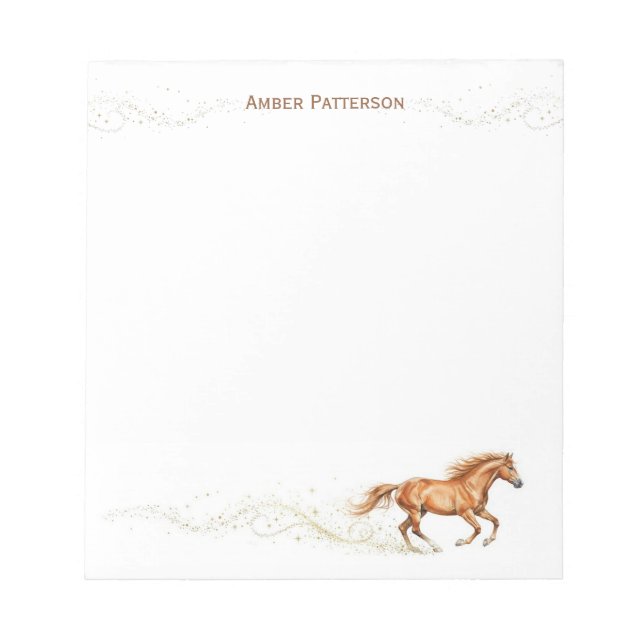 Personalized Horse Stationery Brown Horse Sparkles Notepad (Front)