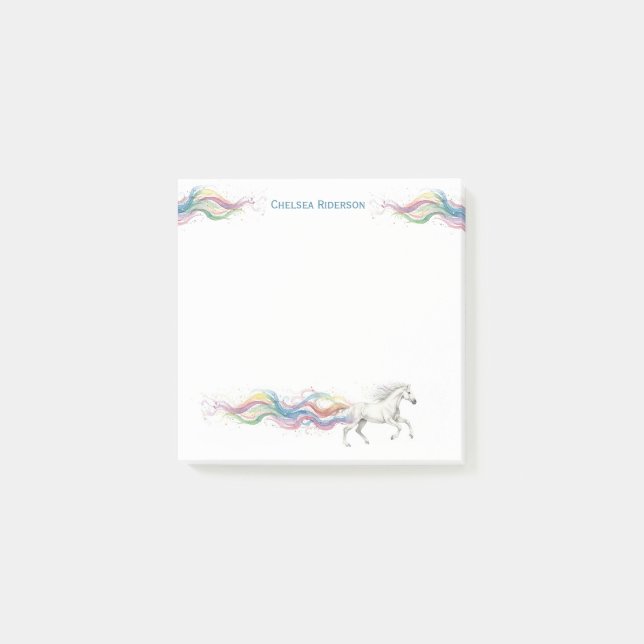 Personalized Horse Stationery White Horse Rainbow Post-it Notes (Front)