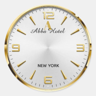 Personalized Hotel Name Luxury Gold Silver Classic Round Sticker