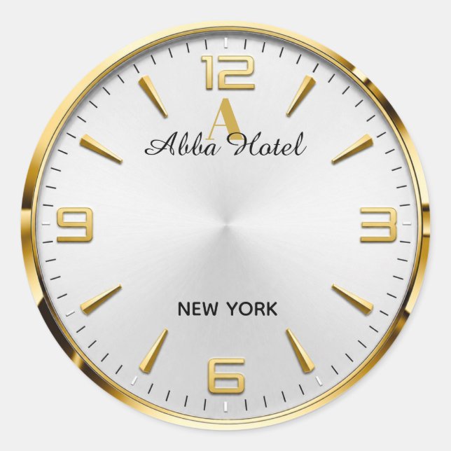 Personalized Hotel Name Luxury Gold Silver  Classic Round Sticker (Front)