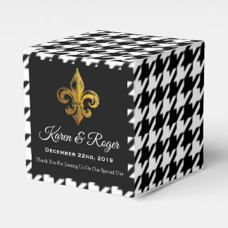 PERSONALIZED HOUNDSTOOTH FLEUR DE LIS FAVOUR BOX