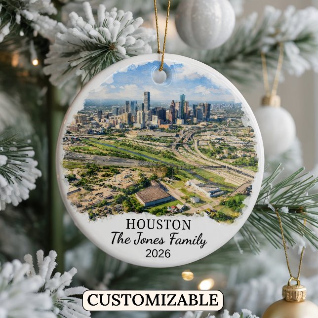 Personalized Houston Ornament, Custom Texas Ceramic Tree Decoration (Creator Uploaded)
