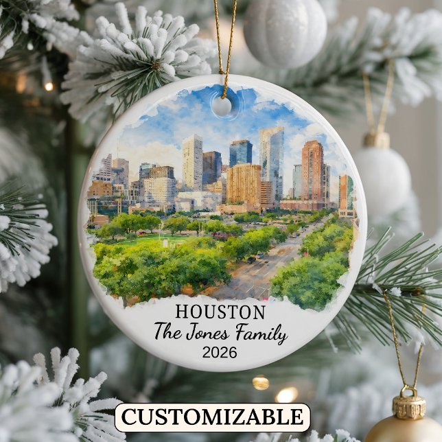 Personalized Houston Ornament, Custom Texas Ceramic Tree Decoration (Creator Uploaded)