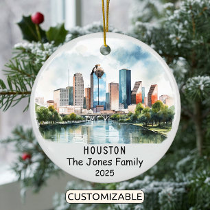 Personalized Houston Ornament, Texas Ceramic Tree Decoration