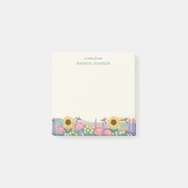 Personalized Hummingbird Flower Field Custom Name Post-it Notes (Front)