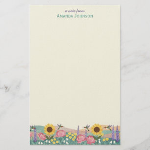 Personalized Hummingbird Flower Field Custom Name Stationery
